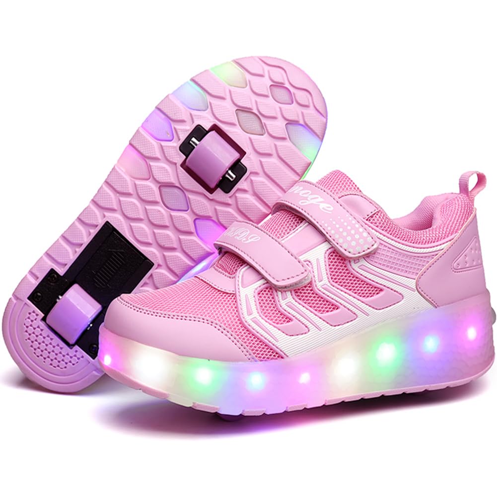 Nsasy Kids Roller Shoes Boy Girl Sneakers with Wheels Become Sport Sneaker with Led for Christmas Birthday Children Show Gift