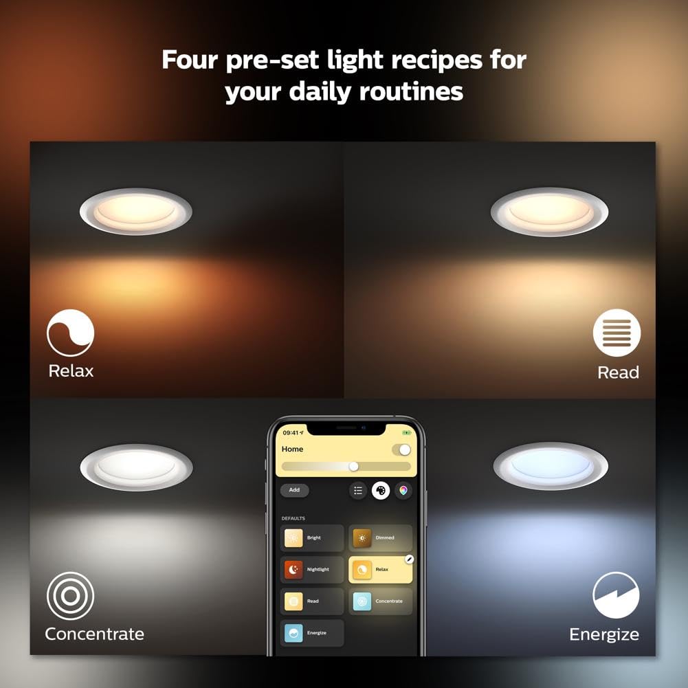 Philips Hue Smart Retrofit Recessed 5/6 Inch LED Downlight 1 Pack - White Ambiance Warm-to-Cool White Light 1100LM - Indoor Control with Hue App - Works with Alexa, Google Assistant and Apple Homekit