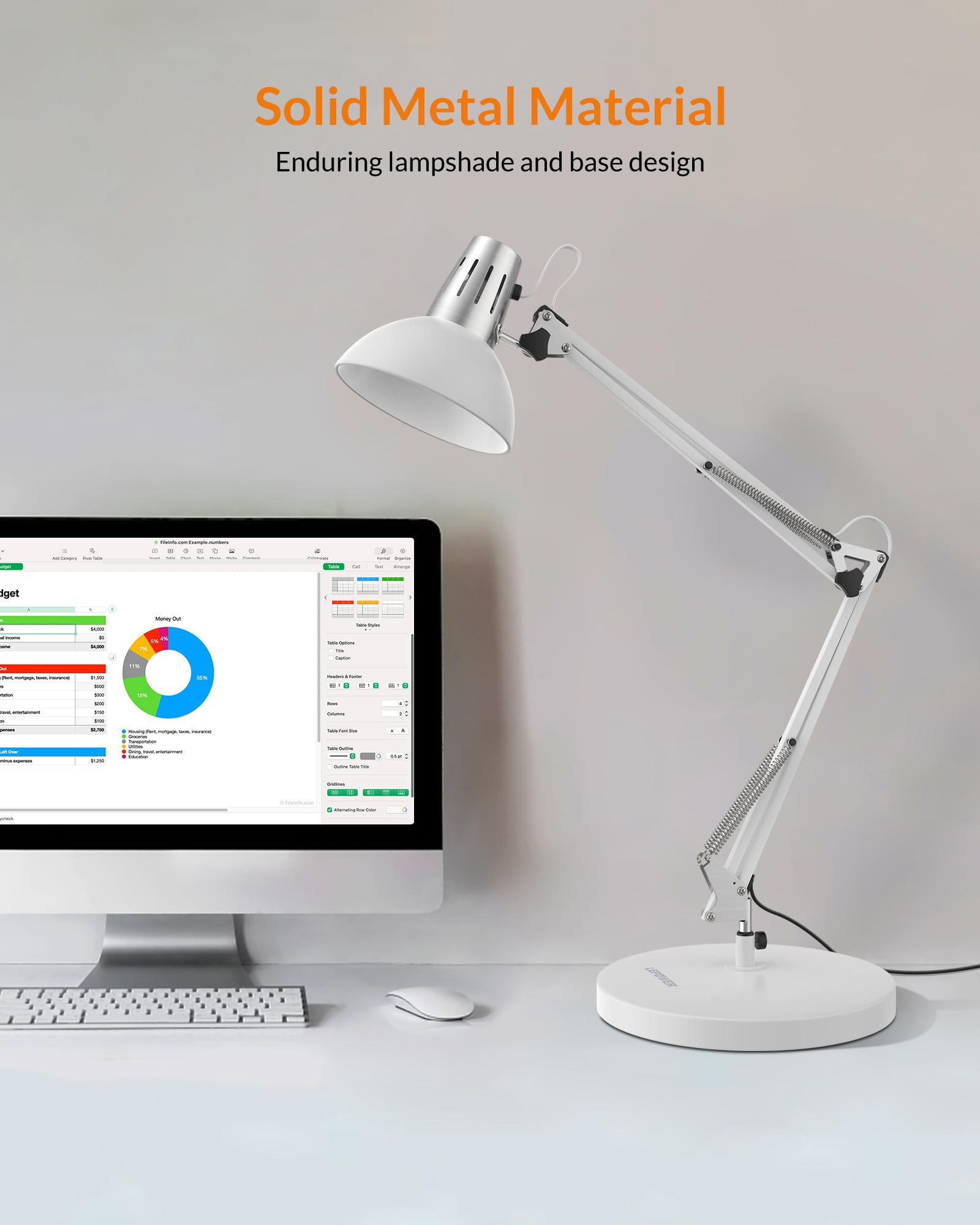 LEPOWER Metal Desk Lamp, Adjustable Goose Neck Architect Table Lamp with On/Off Switch, Swing Arm Desk Lamp with Clamp, Eye-Caring Reading Lamp for Bedroom, Study Room &Office (Sandy Black)