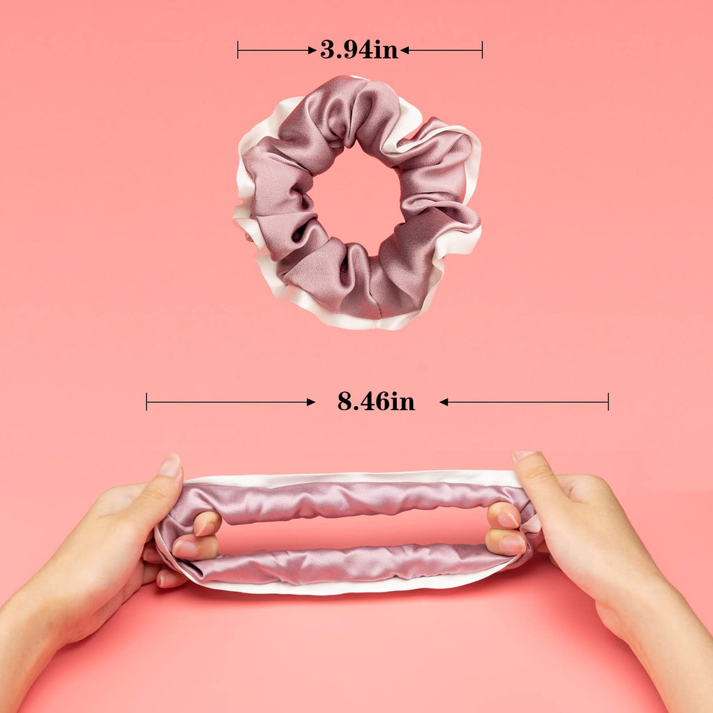 Silk Scrunchies for Hair 100% Mulberry Silk Hair Ties（Silver gray, Dark gray, Pink）
