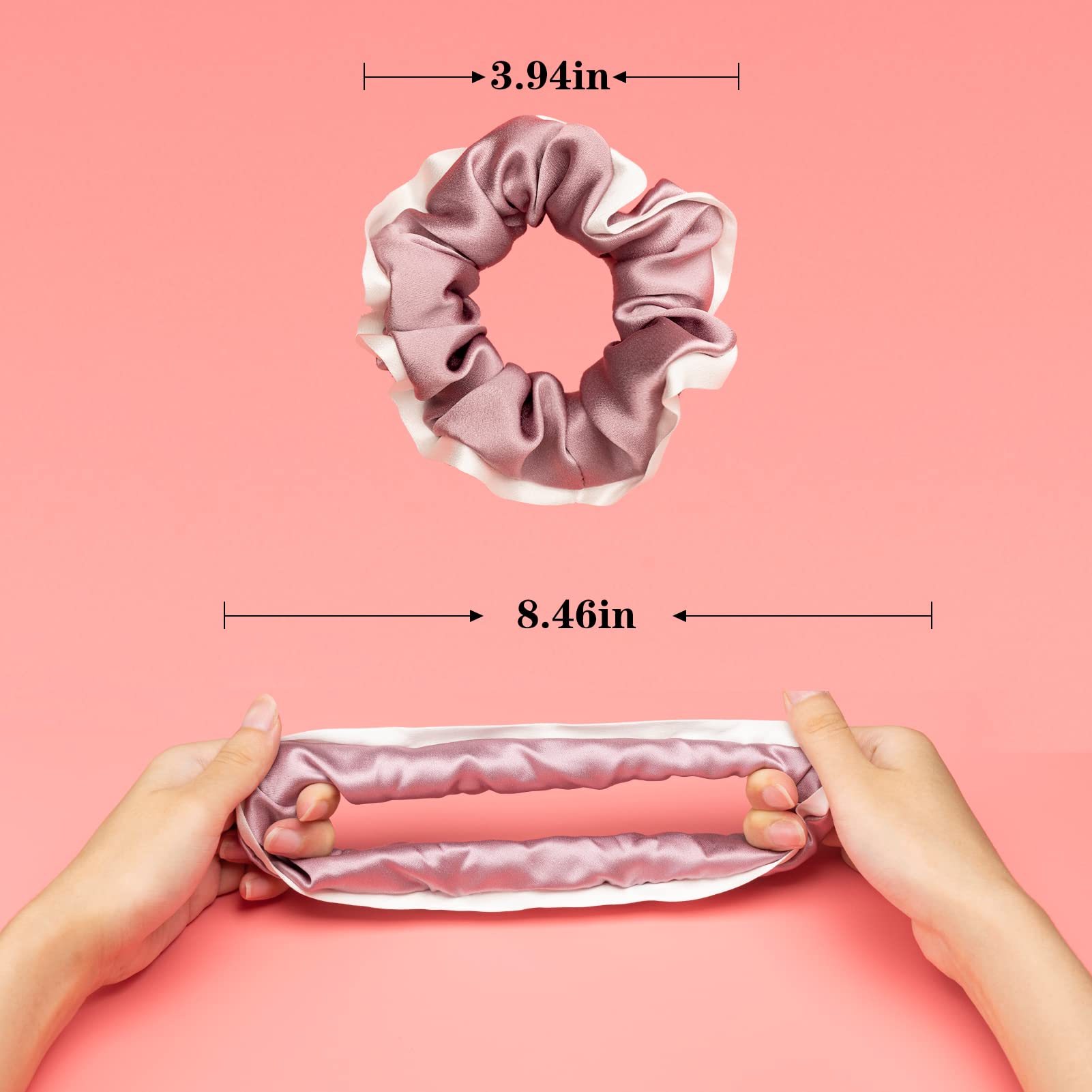 Silk Scrunchies for Hair 100% Mulberry Silk Hair Ties（Silver gray, Dark gray, Pink）