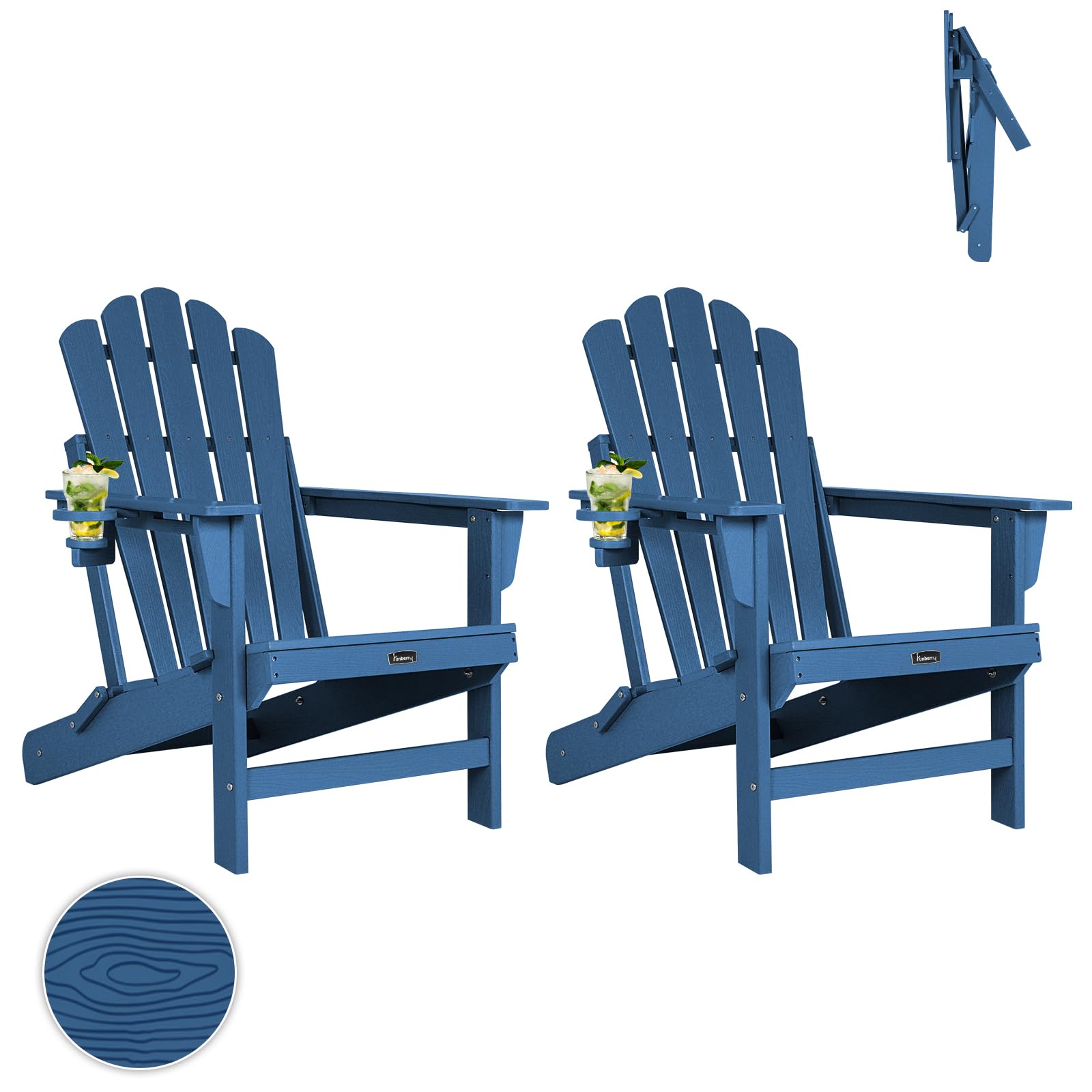FUNBERRY Folding Adirondack Chair, Fire Pit Chairs with Cup Holder | HDPE All Weather, Quick-Folding, No Rot or Rust or Crack, UV Fade Shield, 400LBS Weight Capacity, Easy-Clean for Outside