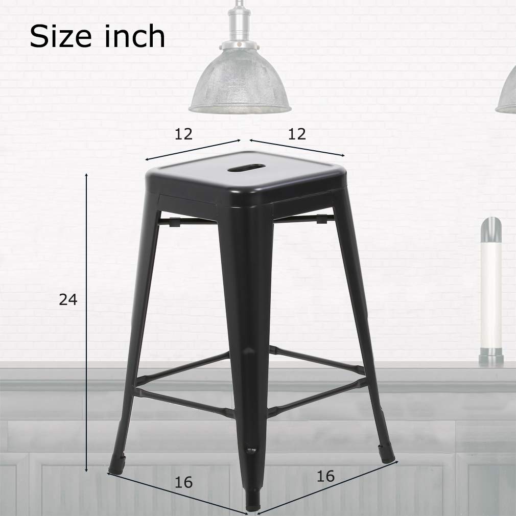 FDW Metal Bar Stools Set of 4 Counter Height Bar Stools 24 Inches Industrial Bar Chairs Patio Stool Stackable Backless Stool Indoor Outdoor Metal Kitchen Stools Bar Chairs (Black, 24")