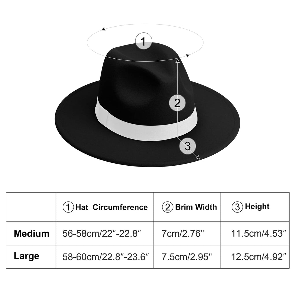 KUJUHA Fedora Hats for Mens/Womens Felt FedoraHats Two Tone Wide Brim Fedora Hats Rancher Hat