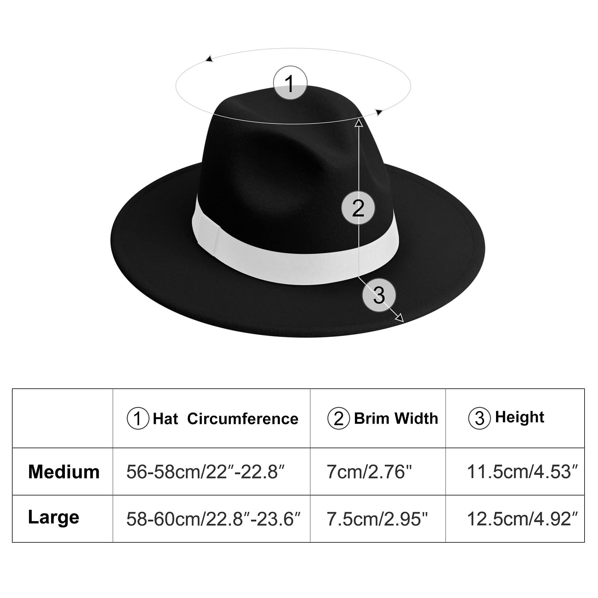 KUJUHA Fedora Hats for Mens/Womens Felt FedoraHats Two Tone Wide Brim Fedora Hats Rancher Hat