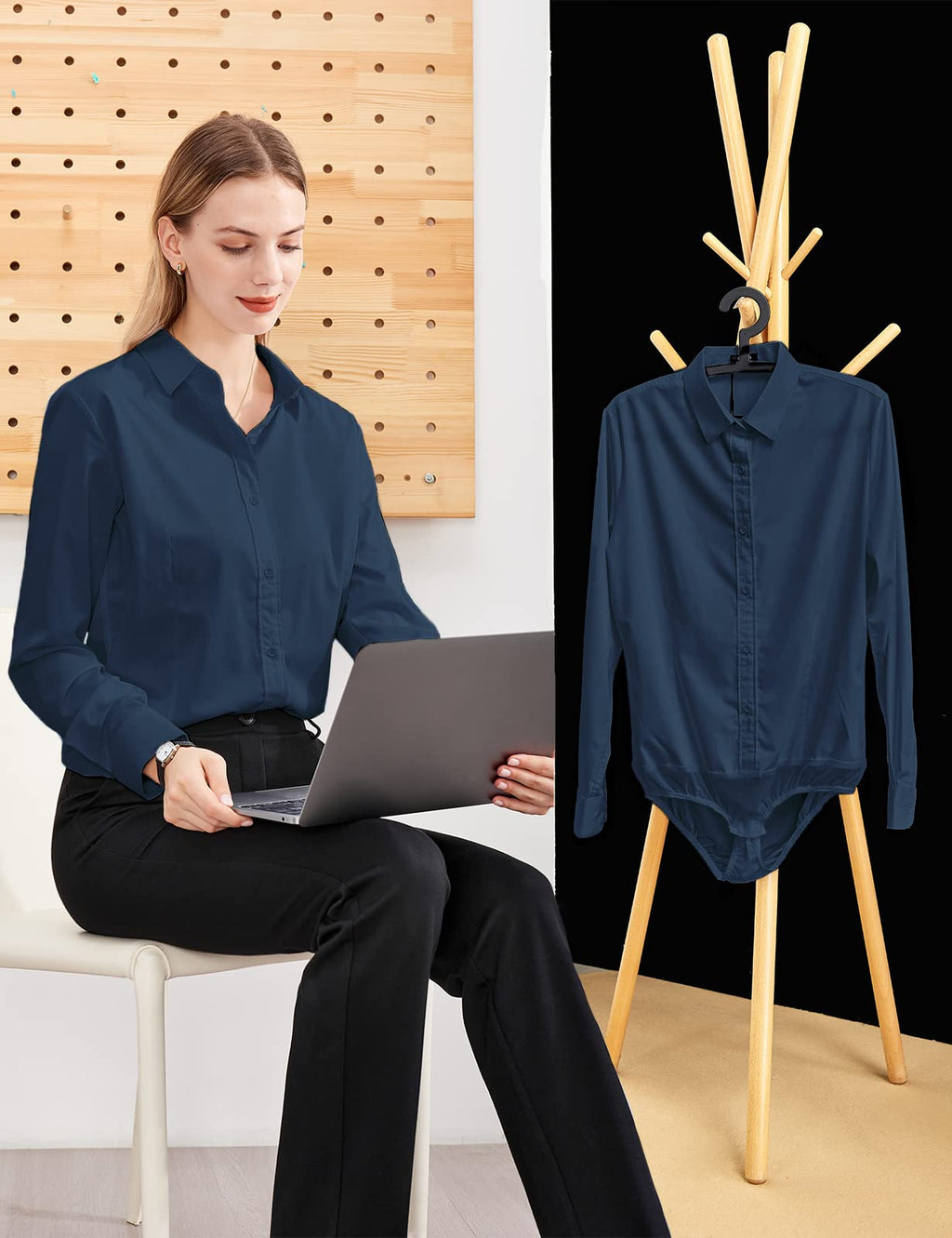 Tapata Womens Bodysuit Blouse Button Down One-Piece Long Sleeve Solid Office Work Shirt Casual Tops