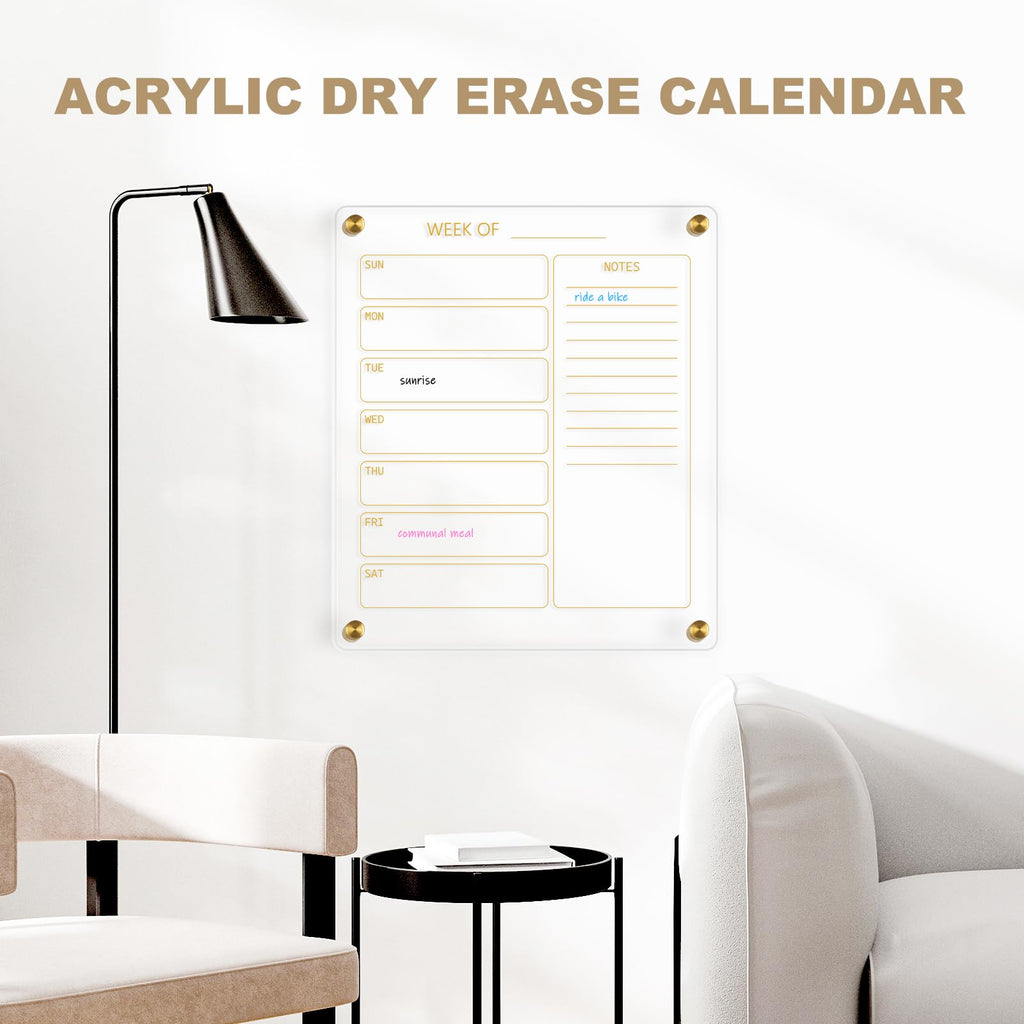 Acrylic Calendar for Wall Whiteboard, 12" x 12" Weekly Clear Dry Erase Board, Small Planning Board White Board for Wall, Home, Office, School