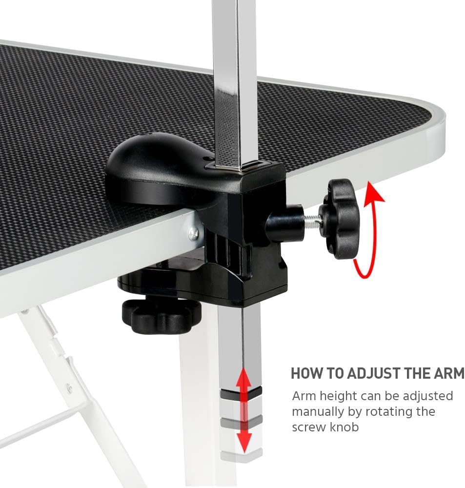 Yaheetech 36'' Dog Grooming Table, Pet Foldable Grooming Table w/Double Loops/Mesh Tray/Adjustable Arm, Black