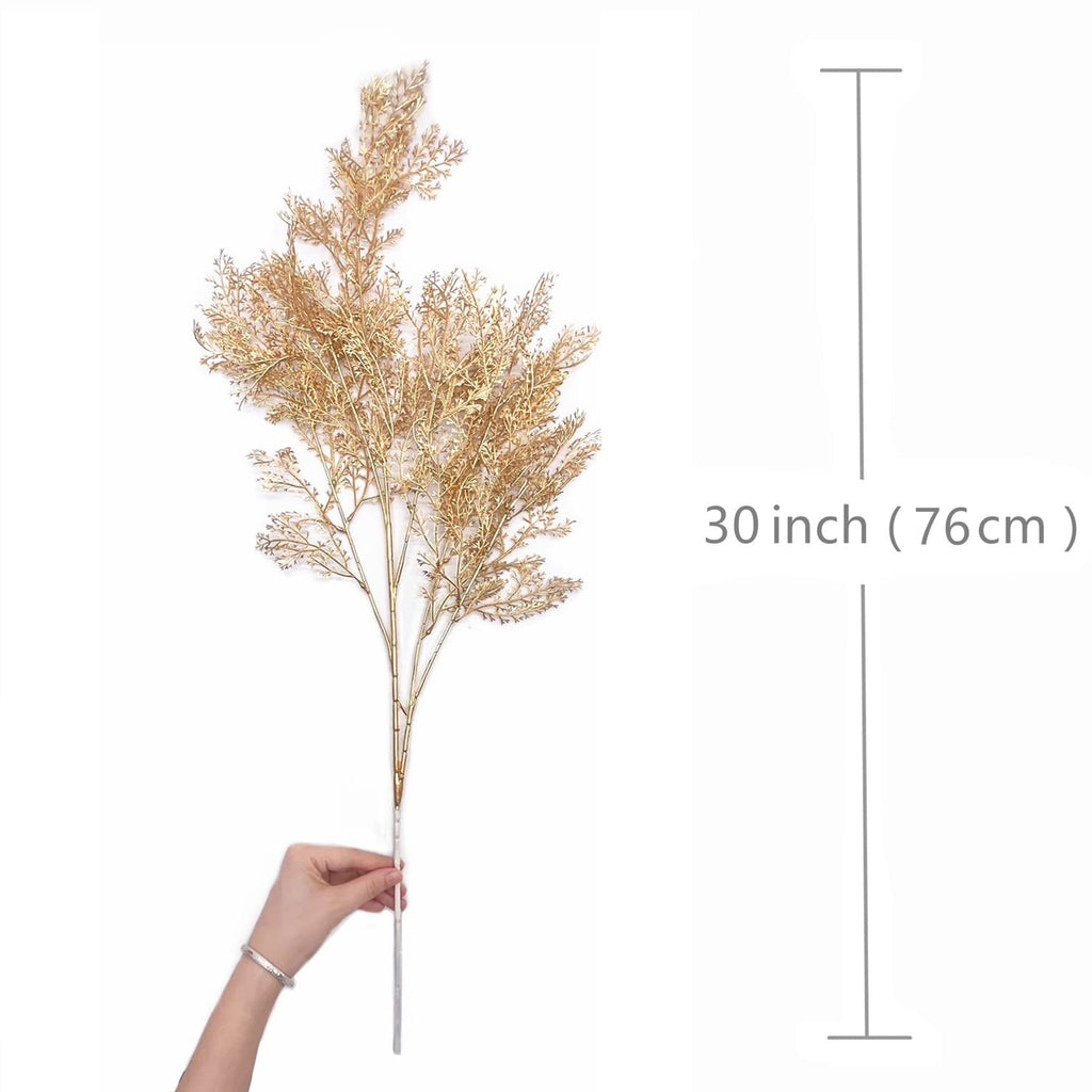 Christmas Decor Artificial Plants, PASYOU Gold Fake Antlers Plastic Grass Shrubs Leaves Indoor Outdoor Home Garden Party Hotel Verandah Wedding Event Faux DIY Decoration - 30 Inch Golden 2 Bunches