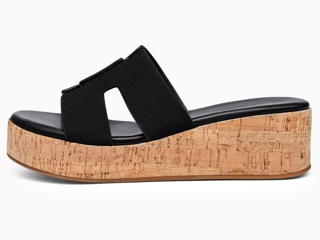 Coutgo Women's Platform Wedge Sandals Open Toe Slip On Slides Cork Heeled Cutout Comfortable Summer Shoes