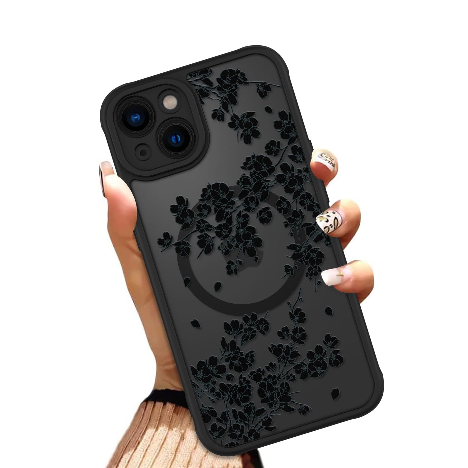 OOK Case for iPhone 11 6.1 Inch (Compatible with MagSafe) Floral Flowers Design Translucent Phone Cover Soft TPU + Hard PC Anti-Scratch Shockproof Magnetic Cute Case for Women - Red
