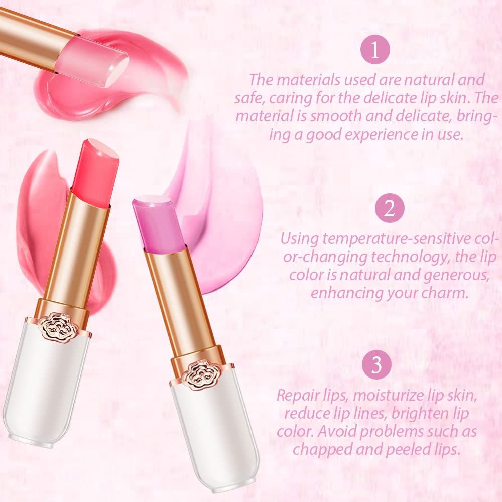 evpct 2Pcs Blueberry Tinted Lip Balms PH Lip Color Changing Lipstick Balm Stain Gift Set Queen for Women Girls Korean Mood Long Lasting Color Change Light Pink Lipstick Lip Tint Plumper Gloss
