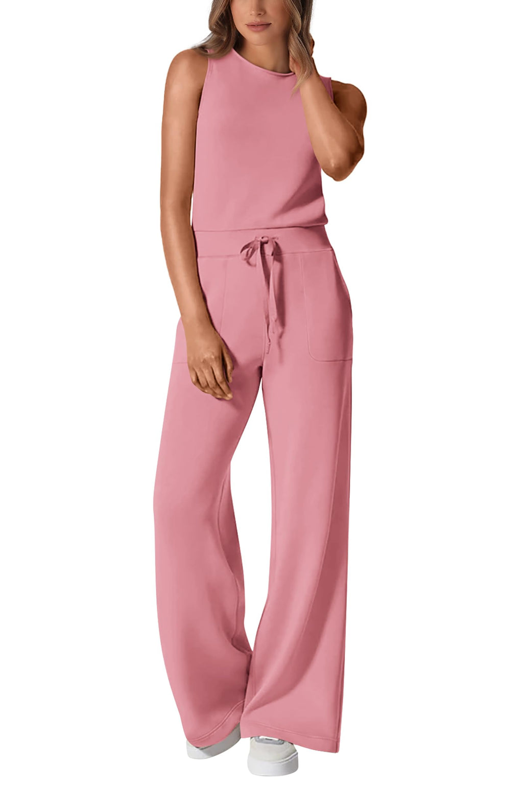 PRETTYGARDEN Jumpsuits for Women Casual 2026 Summer Sleeveless Wide Leg Pants Rompers One Piece Beach Vacation Spring Outfits