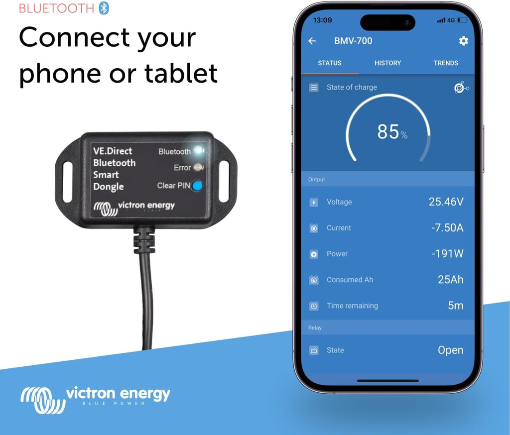 Victron Energy VE.Direct Smart Dongle (Bluetooth) - Wireless Monitoring for BMV & MPPT - Compatible with iOS & Android via VictronConnect App