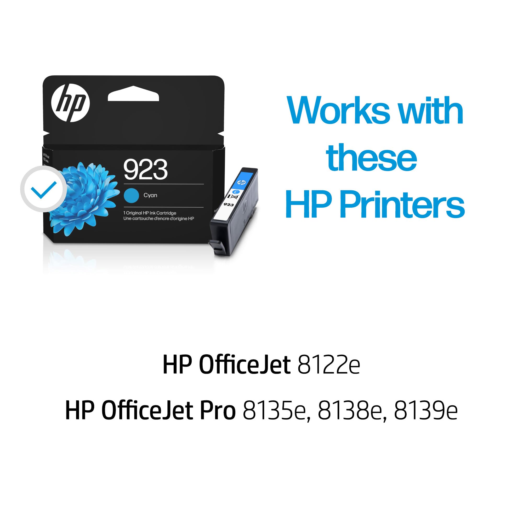 HP 923 Cyan Ink Cartridge | Works with OfficeJet 8120, Pro 8130 Series | 4K0T0LN