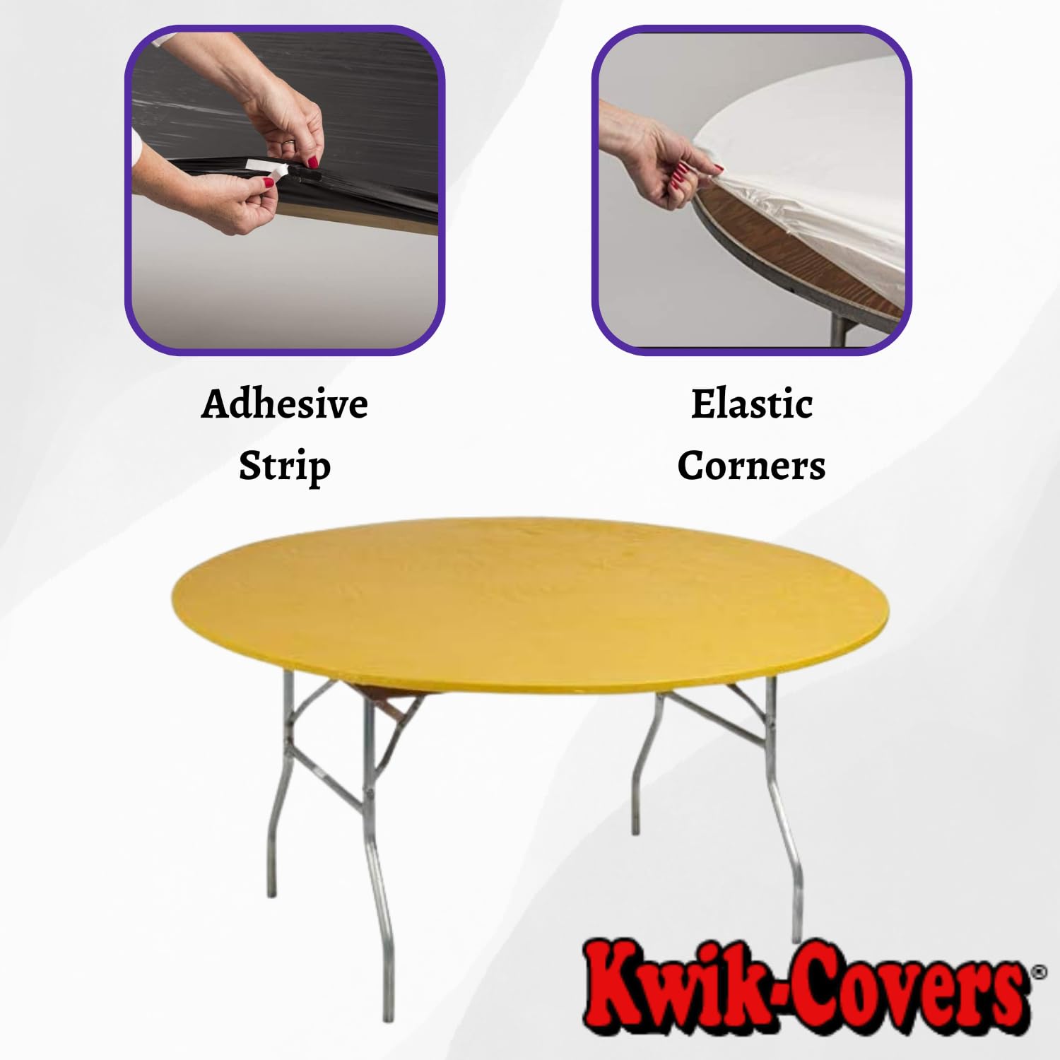 Kwik-Covers 60" Round Fitted Plastic Table Covers, 5 Pack (Black)