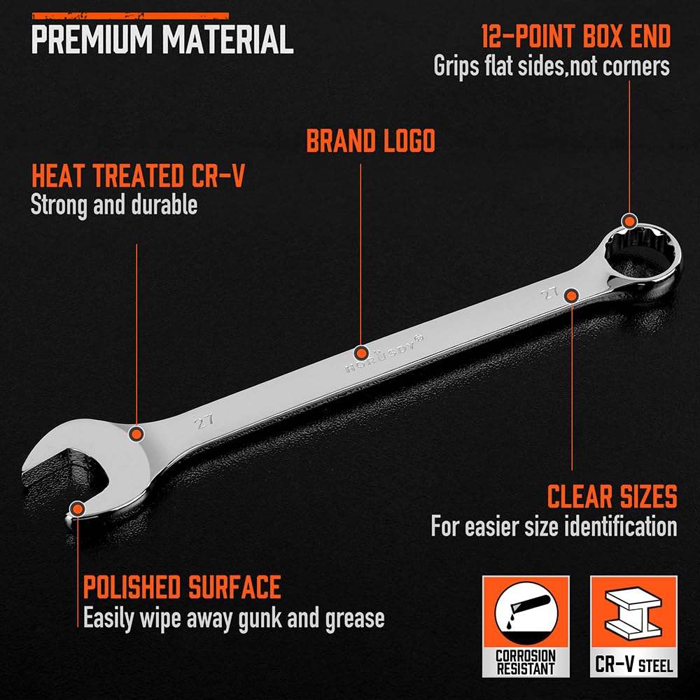 HORUSDY Large Wrench Set with Rolling Pouch | Metric | 6-Piece | 23mm, 24mm, 26mm, 27mm, 30mm, 32mm | 12 Point | Chrome Vanadium Steel