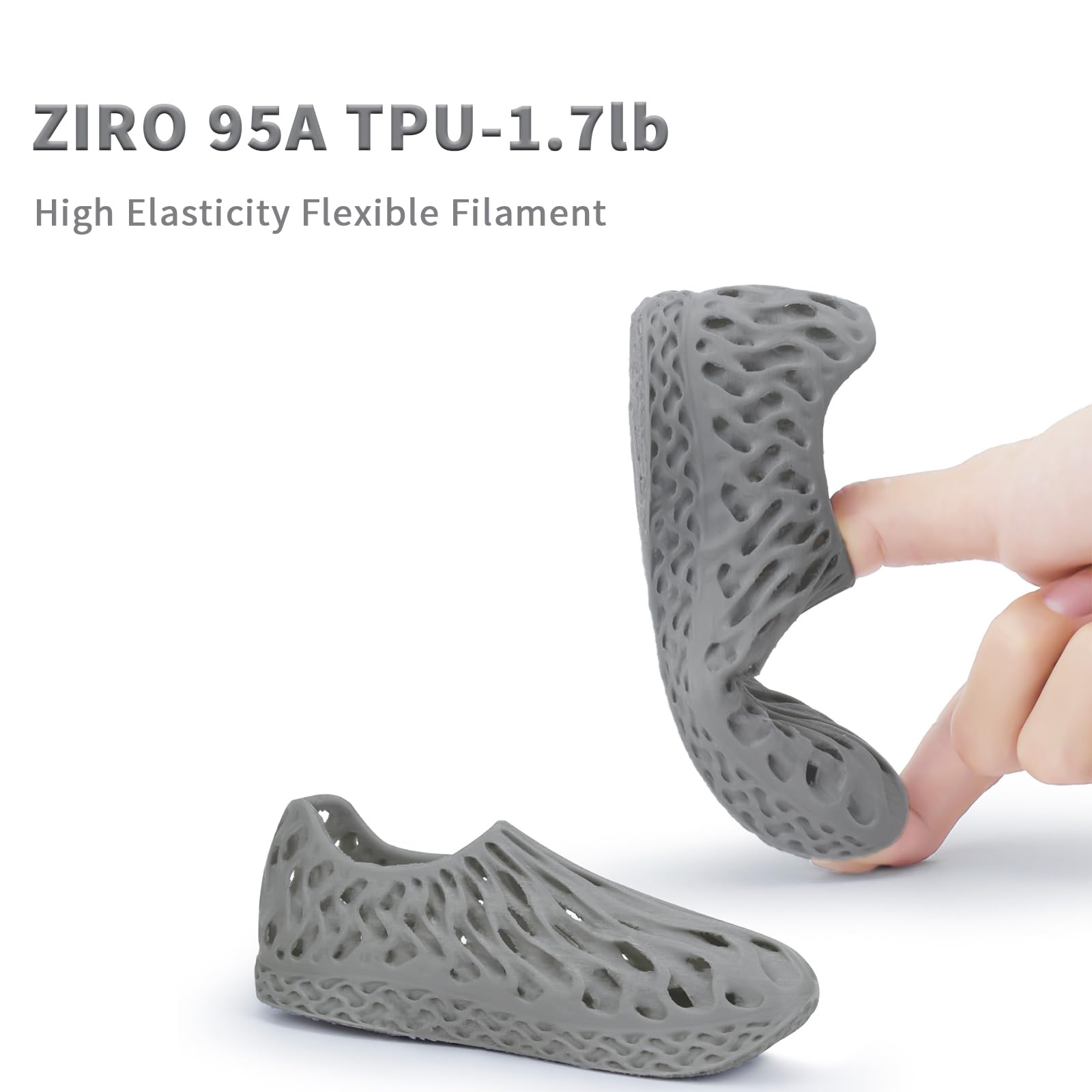 ZIRO TPU Filament 1.75mm 3D Printer Filament, Shore 95A Hardness TPU, Flexible Soft Material, 0.8KG/1.8lbs Spool, Fit Most FDM 3D Printers, Black