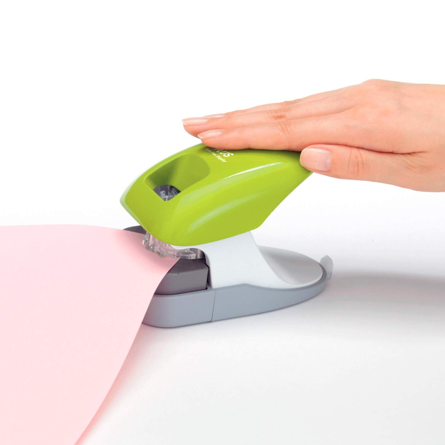 Plus Paper Clinch Compact Staple-Free Stapler, Blue Turquoise