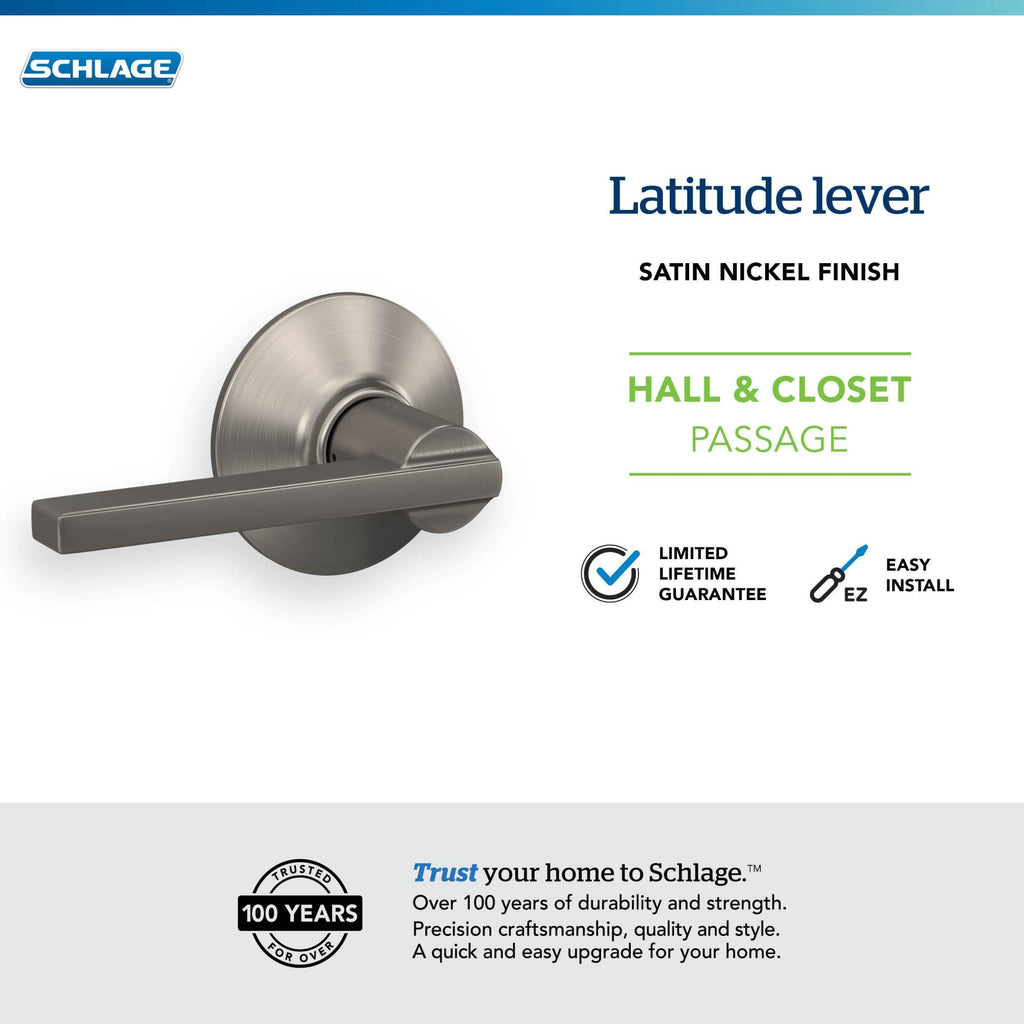 Schlage F10 LAT 716 Latitude Door Lever, Hall & Closet Passage Lock, Aged Bronze
