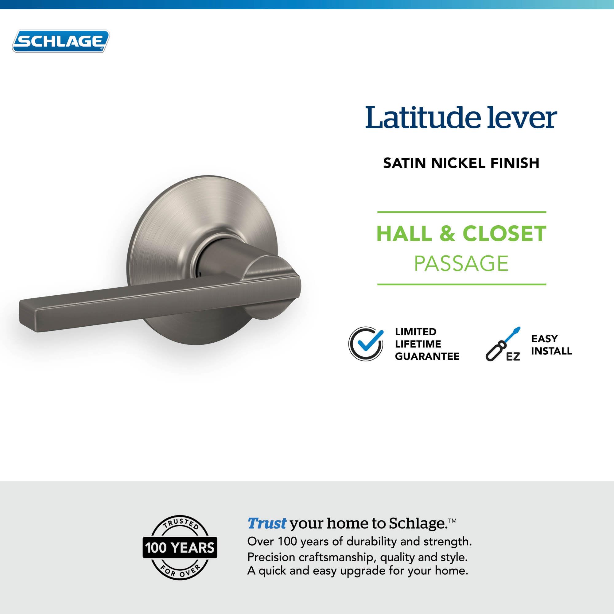 Schlage F10 LAT 716 Latitude Door Lever, Hall & Closet Passage Lock, Aged Bronze