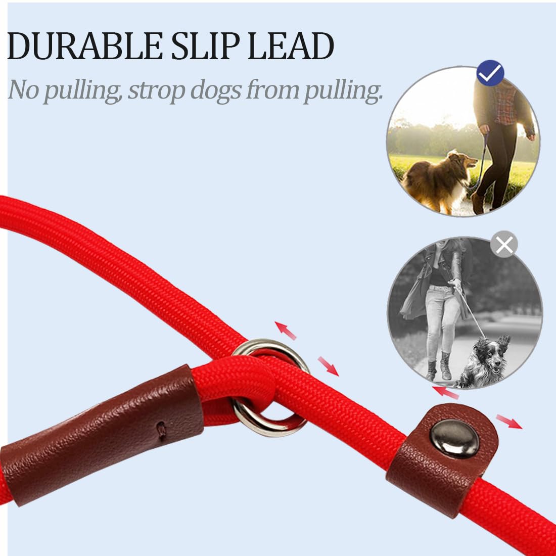 MayPaw Slip Lead Control Leash for Dogs No Pull, 13+ Colors Classic Dog Lead 7 FT Pet Slip Leash, 1/4” Rope Leashes for Small Medium Animals (7ft*1/4", Black)