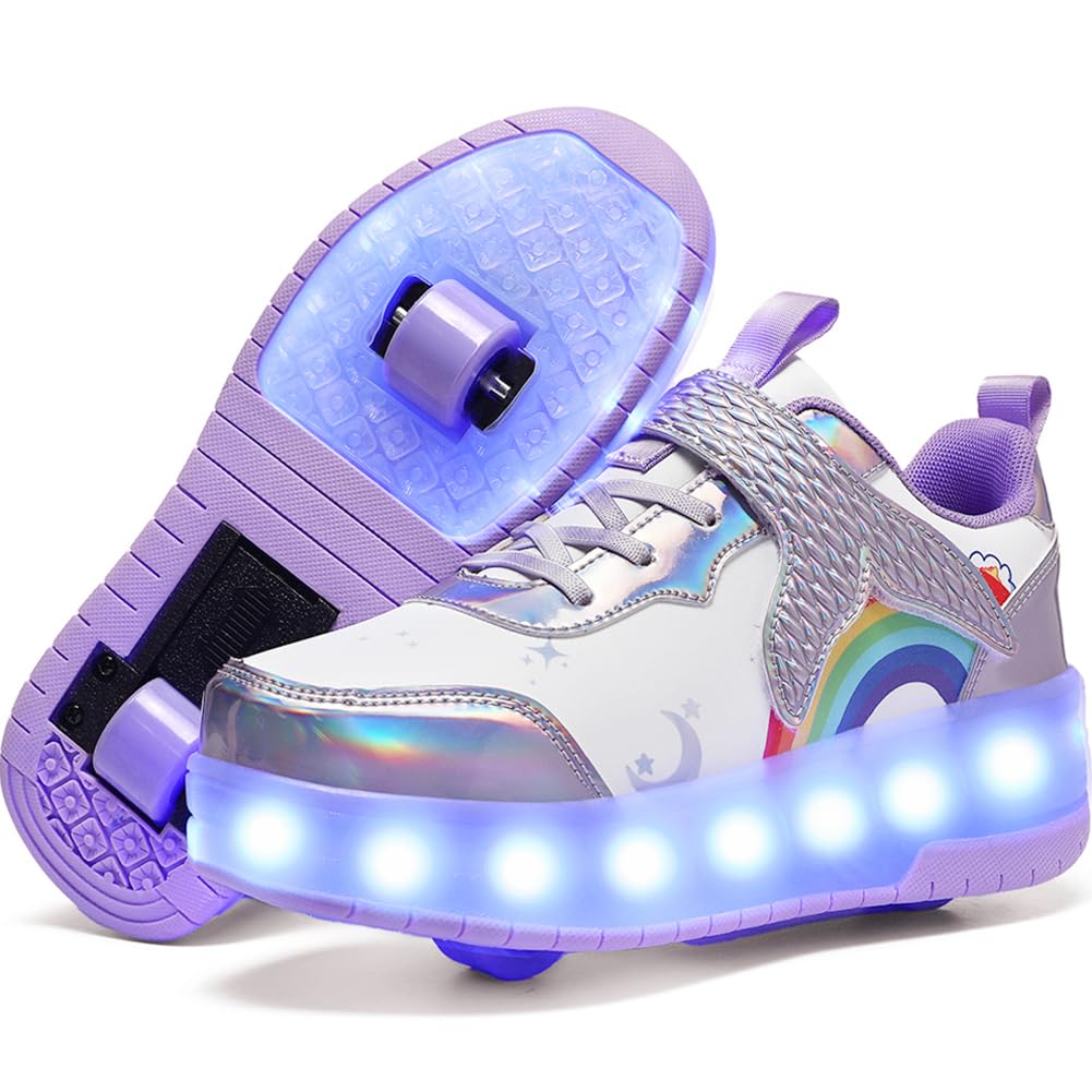 Nsasy Kids Roller Shoes Boy Girl Sneakers with Wheels Become Sport Sneaker with Led for Christmas Birthday Children Show Gift
