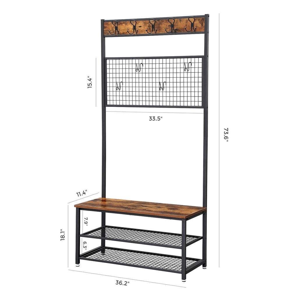 VASAGLE Shoe Bench Rack, 3-Tier Storage Shelf for Entryway Hallway Living Room, Industrial Accent Furniture with Steel Frame, 12.6 x 31.5 x 70.3 Inches, Greige