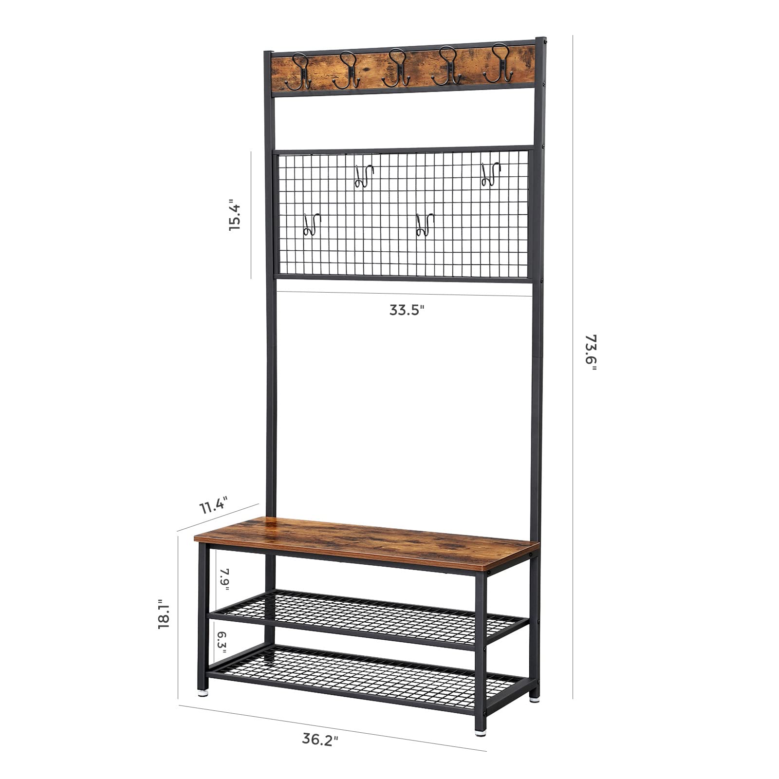 VASAGLE Shoe Bench Rack, 3-Tier Storage Shelf for Entryway Hallway Living Room, Industrial Accent Furniture with Steel Frame, 12.6 x 31.5 x 70.3 Inches, Greige