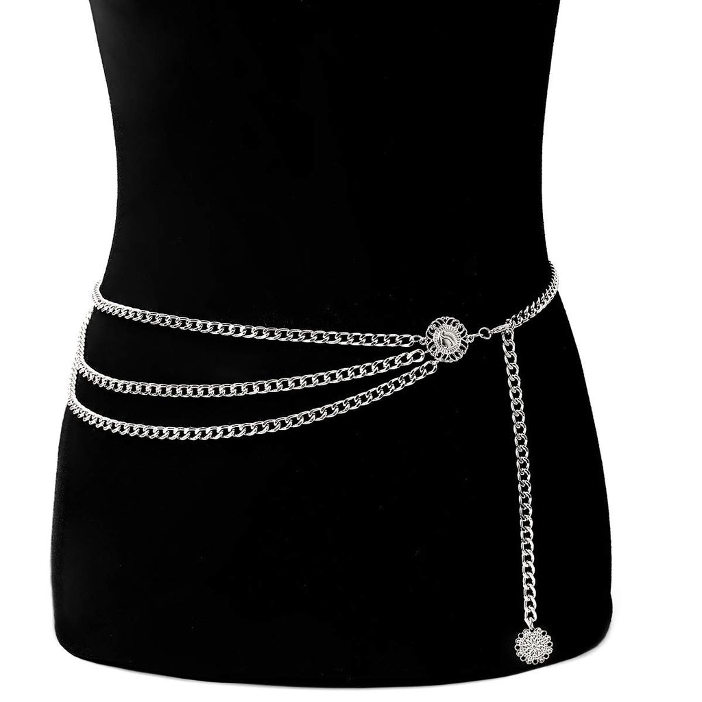 Glamorstar Multilayer Metal Waist Chain Dress Belts Metal Belt for Women