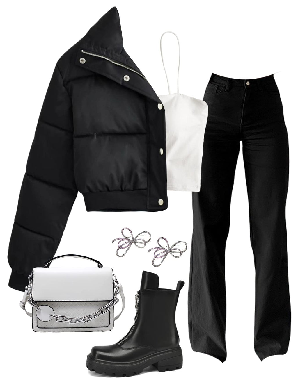 Gihuo Women' s Cropped Puffer Jacket Padded Long Sleeve Bubble Coats Winter Warm Puffy Outerwear