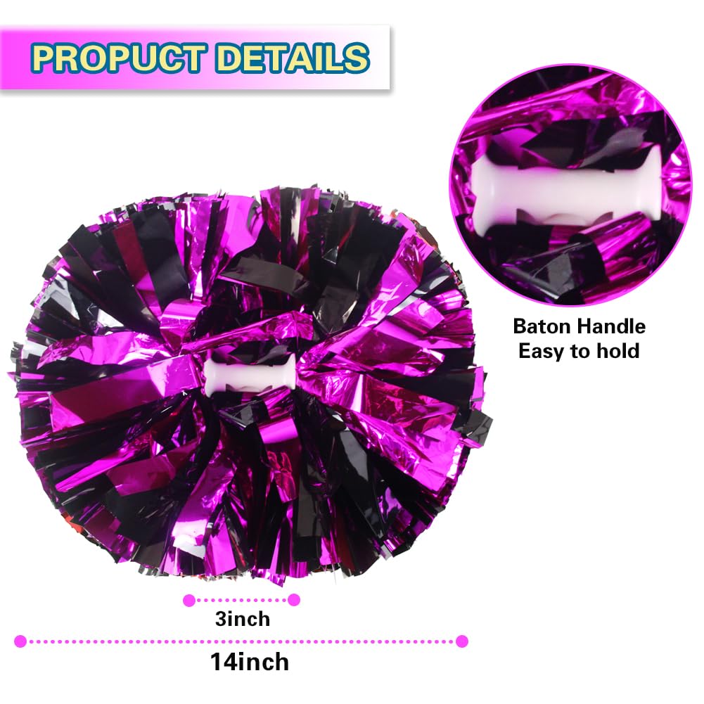 Lovecheer 2PCS/6PCS Metallic Pom Poms Cheerleading with Baton Handle Cheer Pompoms for Kids Adults Team Sports Spirit Party Cheering