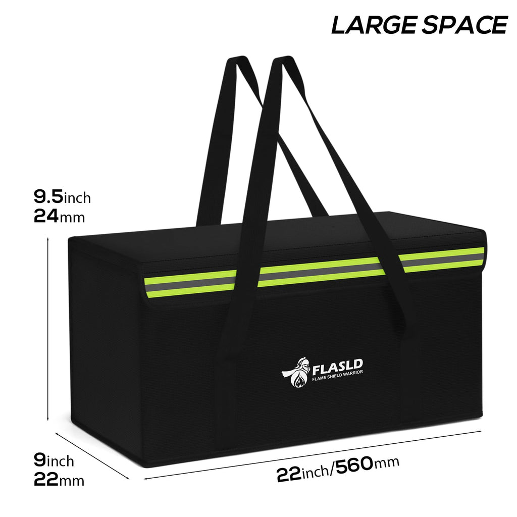 FLASLD Large Fireproof Lipo Bag for 100Ah Lithium Battery Storage and Charging, 14 x 7.8 x 9.5in Waterproof Box for Documents and Valuables