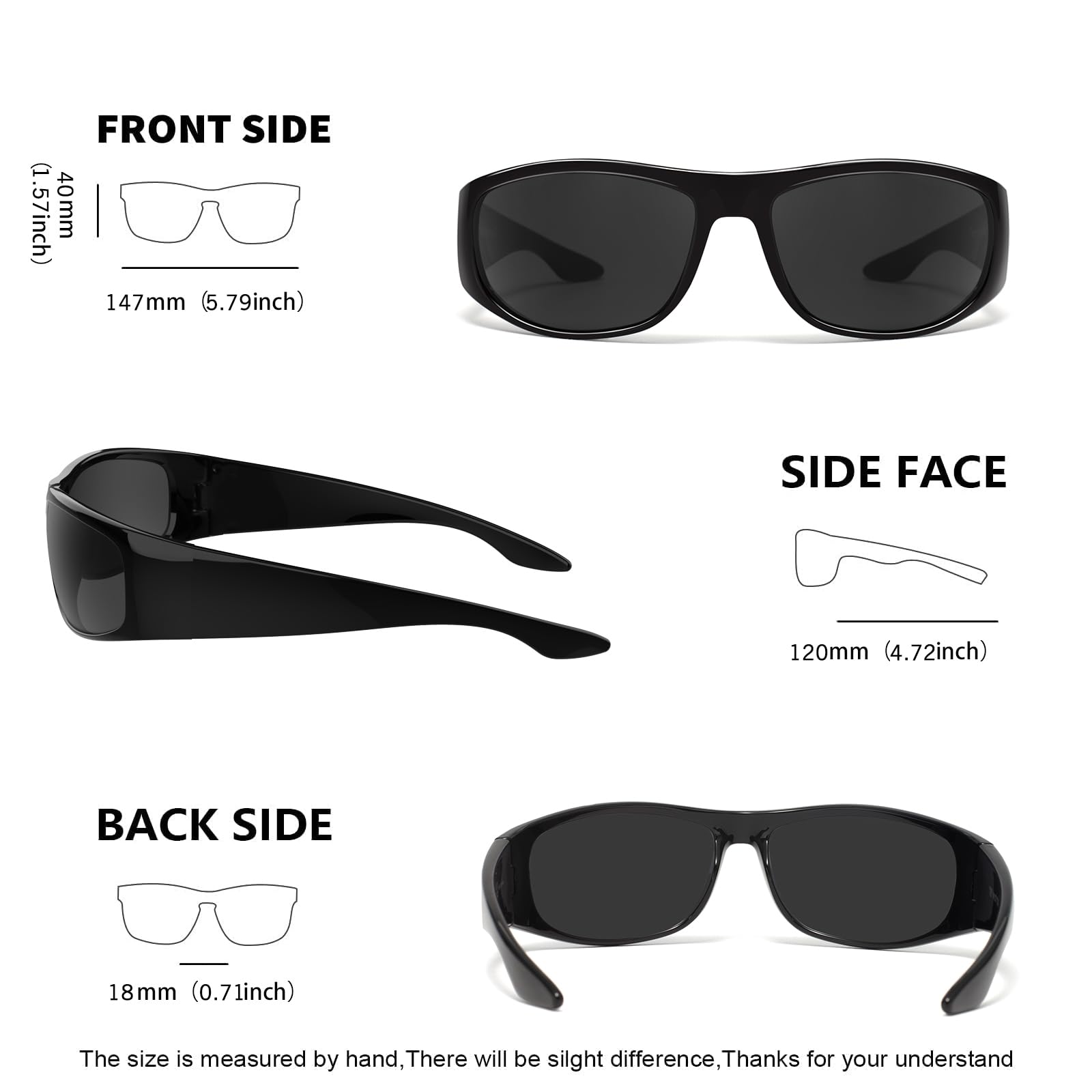 WISTON Wrap Around Sunglasses for Men Women Super Dark Blackout Sunglasses for Sensitive Eyes UV400 Protection W8005