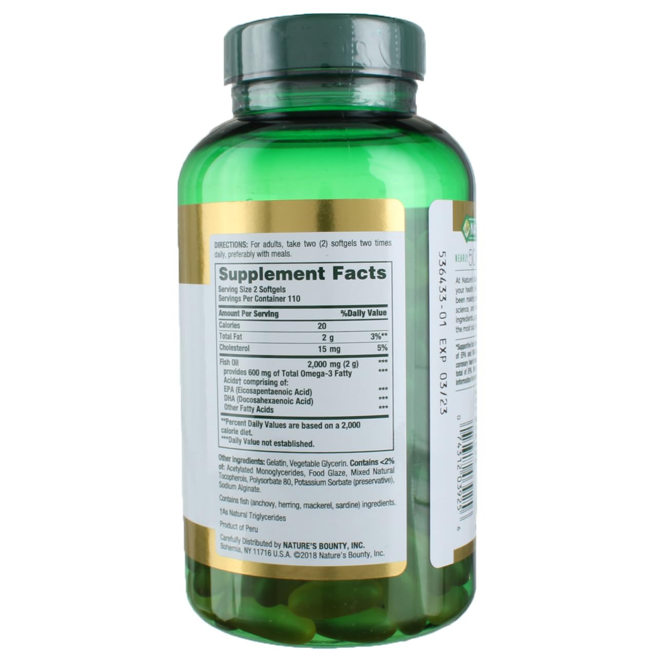 Nature's Bounty Fish Oil 1000 mg Coated Softgels, 220 Count