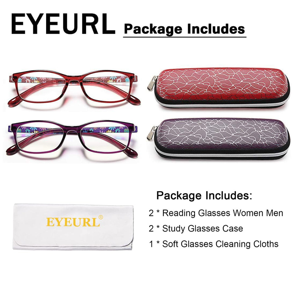 EYEURL Reading Glasses for Women Men Blue Light Blocking, 0.00 Anti Eye Strain Computer Readers, TR90 Ultra Lightweight Rectangle Frame Eyeglasses