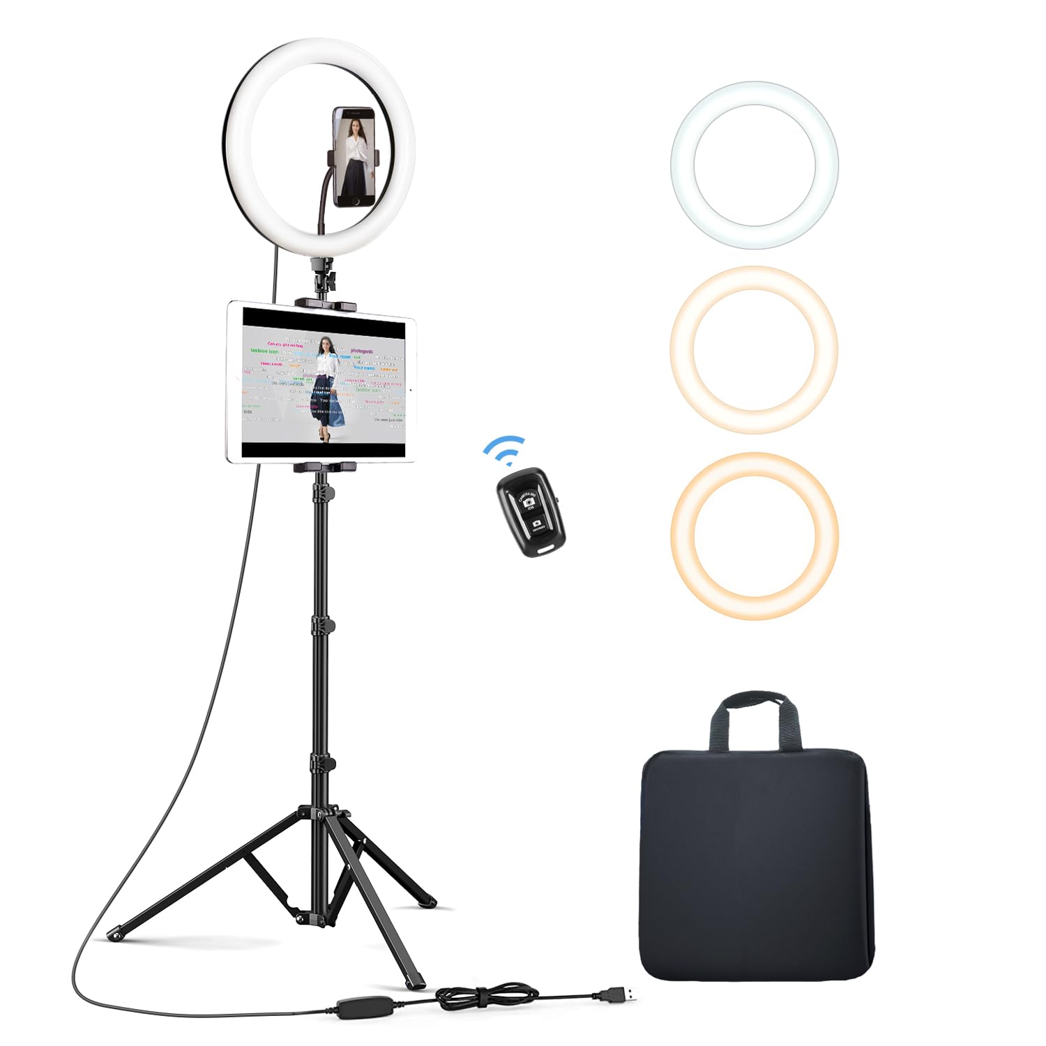Elitehood 12’’ Ring Light with Tripod Stand (72’’ Tall) & iPad/Phone Holder, Dimmable Selfie Circle LED Lights Ringlight for Video Recording, Conference, Makeup, Laptop, Computer, Webcam, YouTube