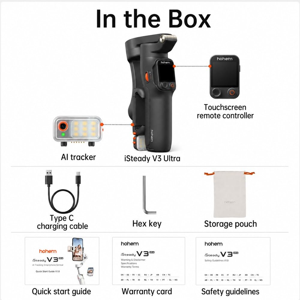 Hohem iSteady M7 Gimbal Stabilizer for iPhone,3-Axis Gimbal for Smartphone w/AI Tracking,Detachable Remote,Extendable Pole,Magnetic Light,Phone Stabilizer for Video Recording - Hohem M6 Kit Upgrade