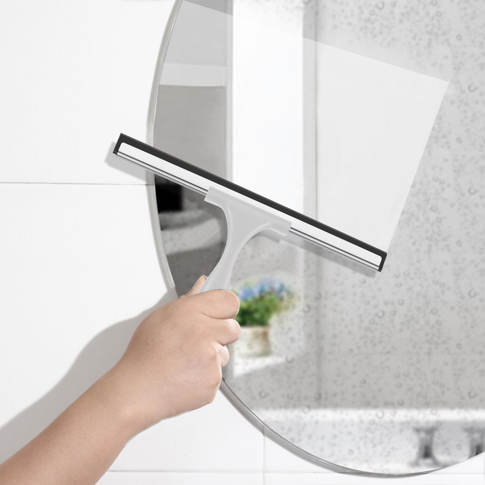 SetSail Squeegee for Shower Glass Door Stainless Steel Shower Squeegee for Glass Doors All-Purpose Window Squeegee for Tile Shower Walls, Sink, Mirror, Bathroom, Car Window Cleaning 10 Inches, Balck