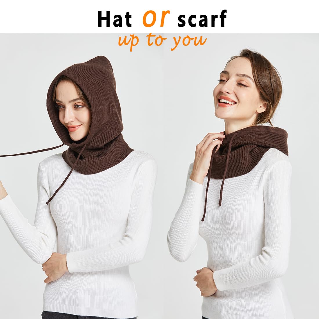 Facecozy Winter Hats for Women, Hooded Scarf Hat for Women Balaclava Knit Beanie Skull Cap Beanie Hat Men Neck Gaiters