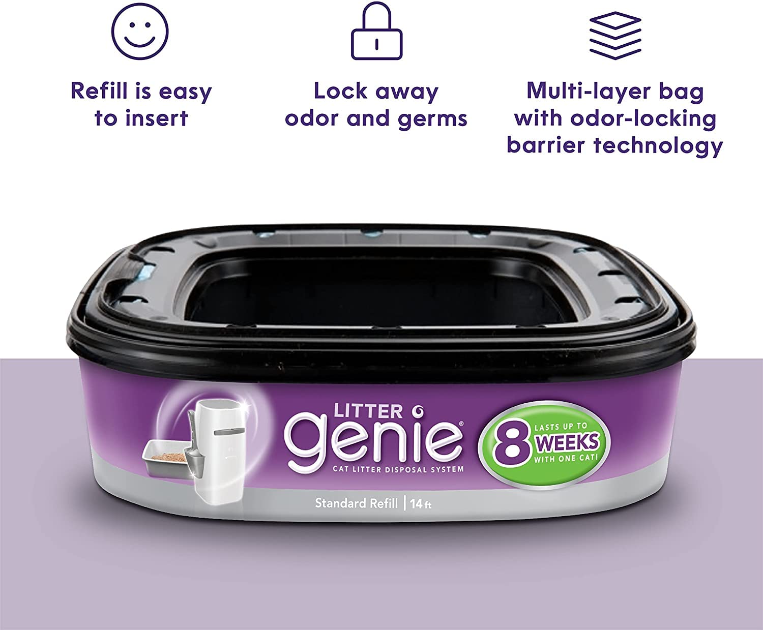 Litter Genie Refill Bags | Jumbo 6-Pack 168 total ft | Up to 24 months of supply in 6 cartridges | Ultimate Odor Control Cat Litter Bags