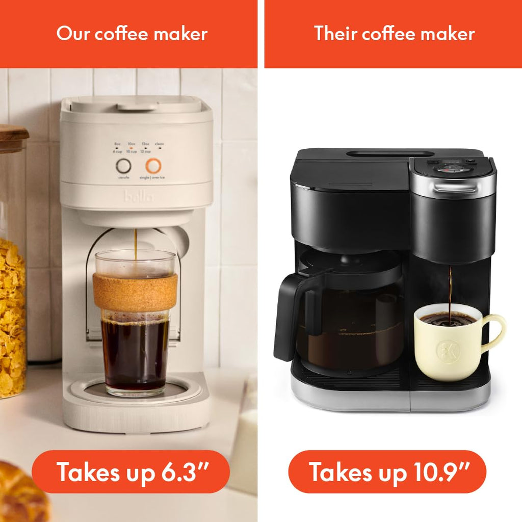 BELLA VersaBrew 2-in1 Coffee Maker, K-Cup compatible, Brew 3 Sizes Carafes & Single Serve Cups, Dishwasher Safe Reusable Filter & Filter Holder, Iced Coffee Function, 60oz Tank, Blossom