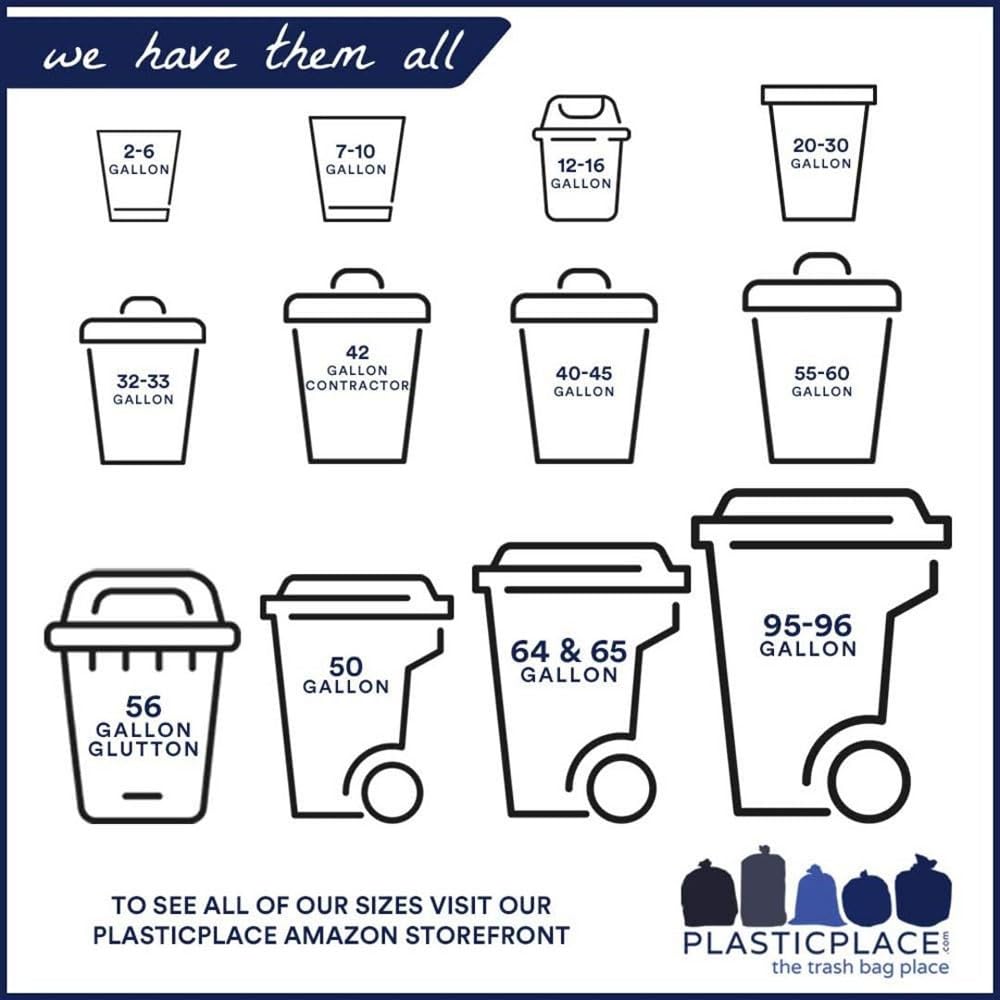 Plasticplace 64-65 Gallon Trash Can Liners for Toter │ 1.5 Mil │ Black Heavy Duty Garbage Bags │ 50” x 60” (25 Count)