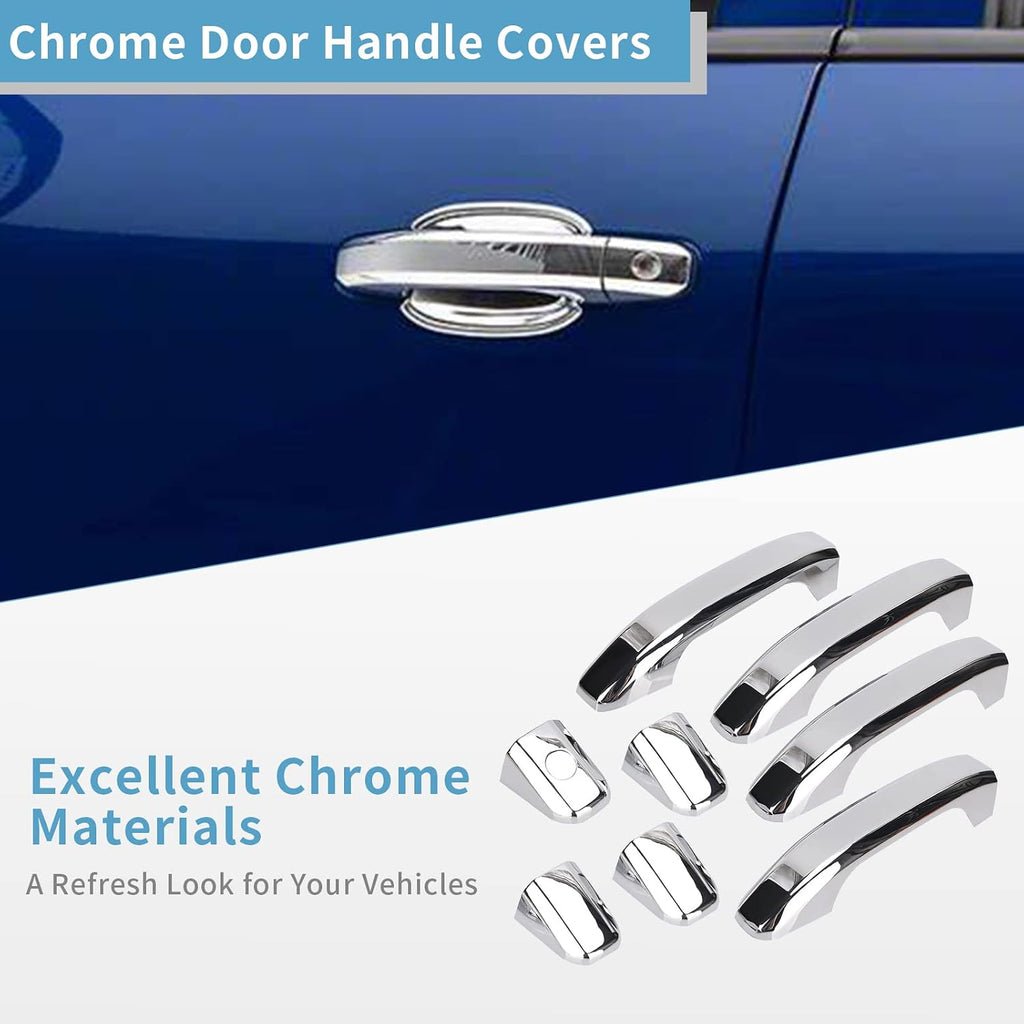 Chrome Door Handle Covers+Top Half Mirror Covers+Tailgate Cover (with Camera Hole) Compatible with Chevrolet Silverado GMC Sierra 1500 2500 3500 2014-2018 - Not for Towing Mirror