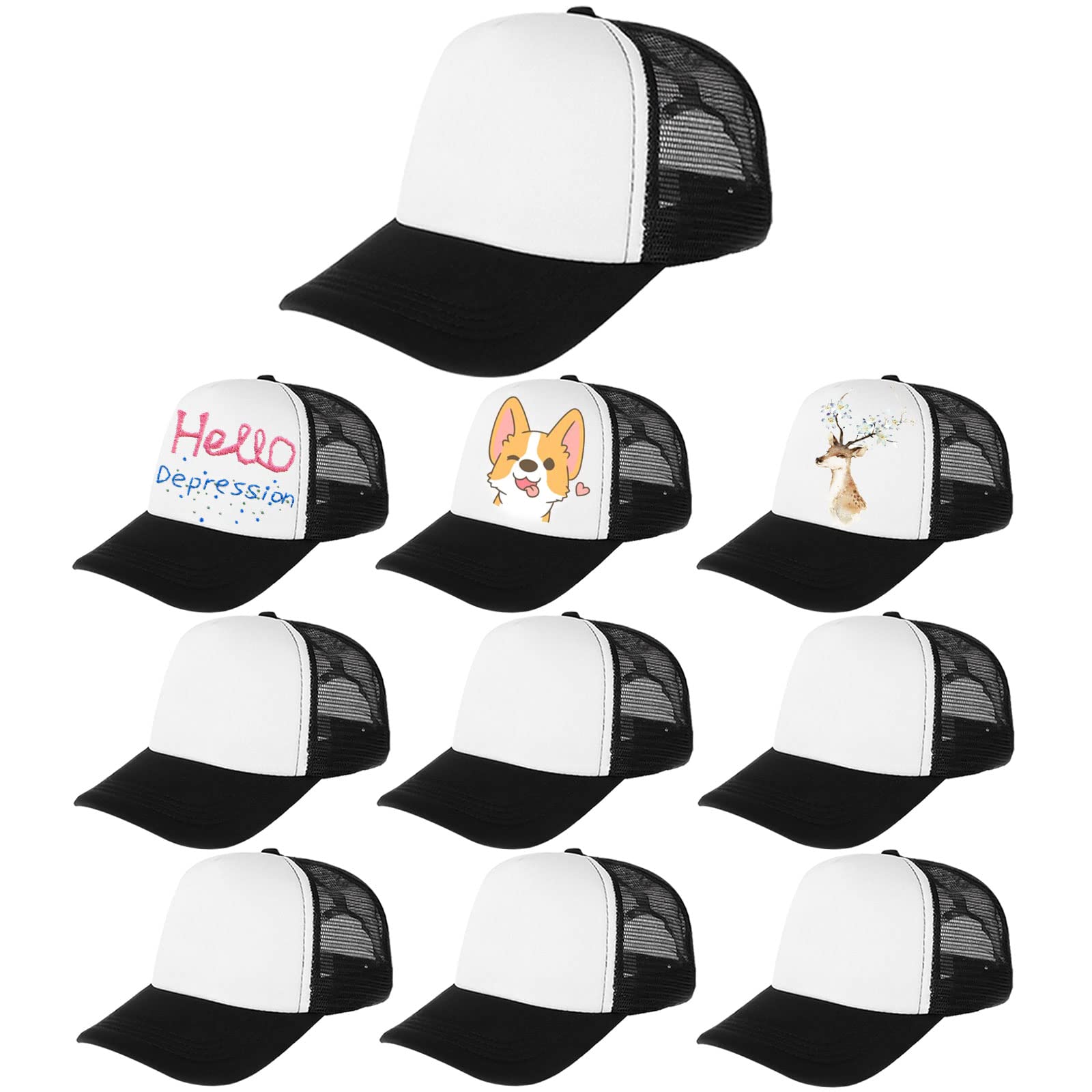 10 Pack Kids Trucker Hats Boys Girls Colorful Baseball Hats Adjustable Sublimation Blank Mesh Plain Baseball Caps
