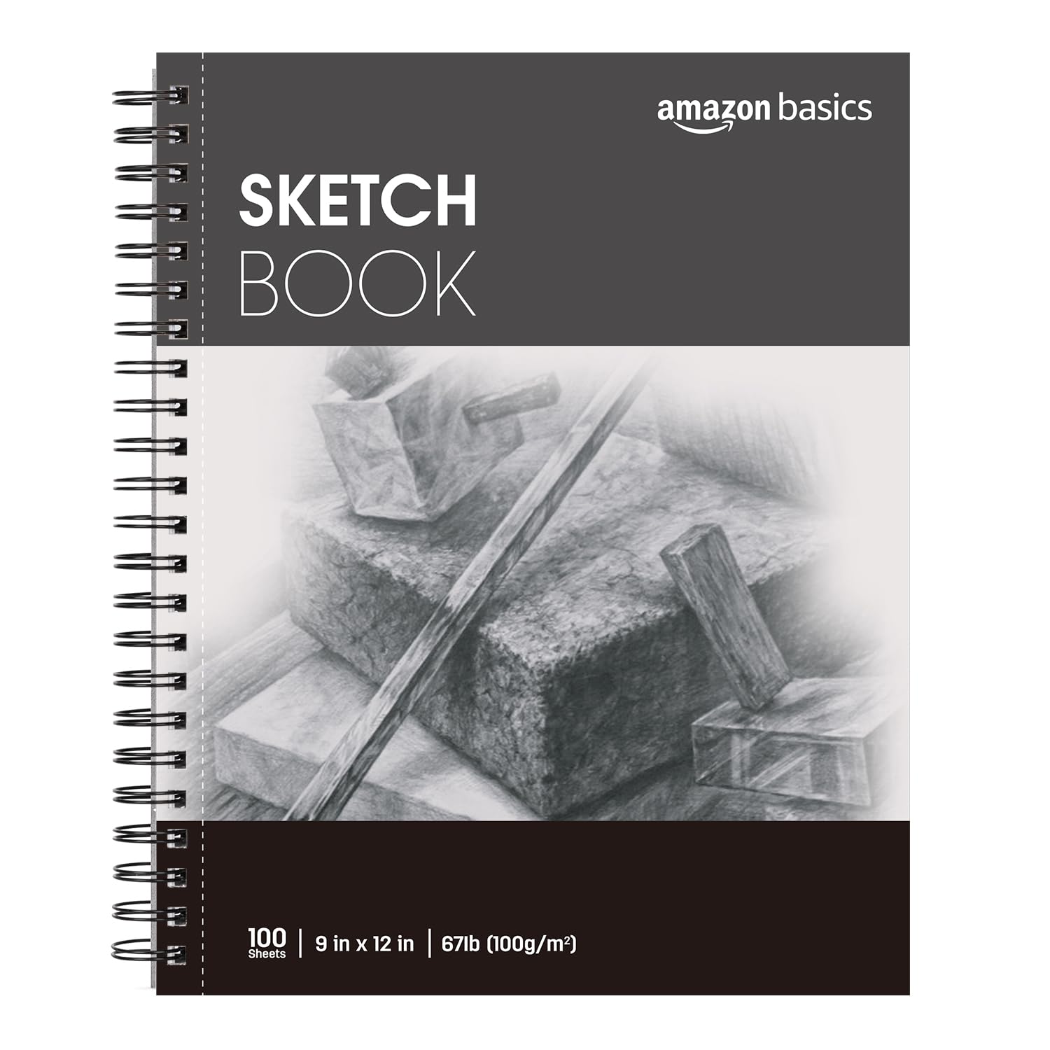 Amazon Basics Sketch Pad for Artists, Drawing Paper, Spiral Bound, Acid Free, 67 lb. / 100 gsm, 100 Sheets, 5.5"x8.5", White
