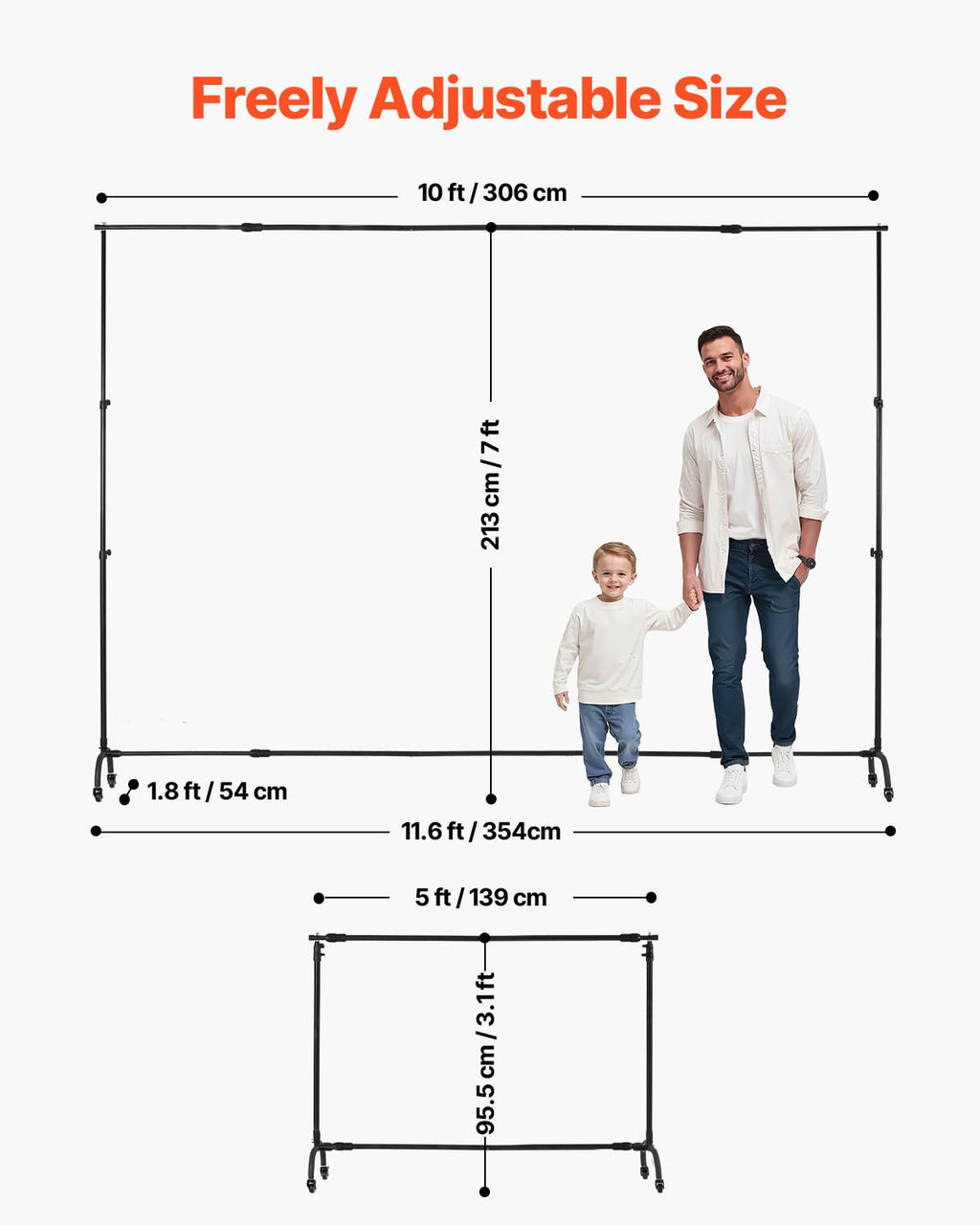 VEVOR Backdrop Stand, 5 x 6.5 ft Adjustable Photo Backdrop Stand Kit, Portable Background Backdrop Stand with 3 Crossbars, Heavy Duty Projector Screen Stand, for Wedding, Photo Video Studio & Party
