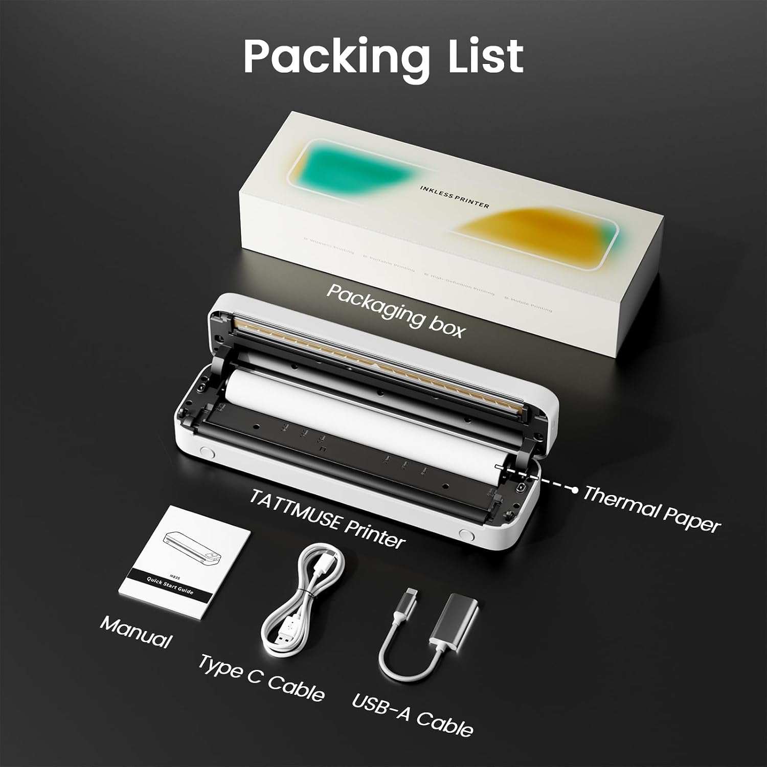 TATTMUSE Portable Thermal Printer, Bluetooth Printers Wireless for Travel Home Use, Mini Compact Printer