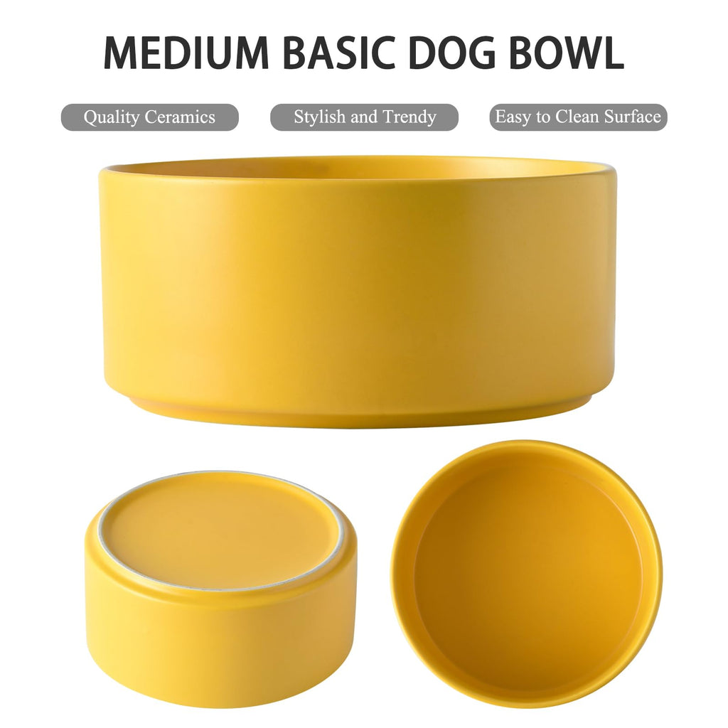 6'' Ceramic Raised Dog Bowl - 30Oz Dog Food & Water Bowl with Elevated Non-Slip Bamboo Stand, Dishwasher & Microwave Safe, Anti Vomiting Heavy Duty Pet Bowl for Small and Medium Dogs, Black