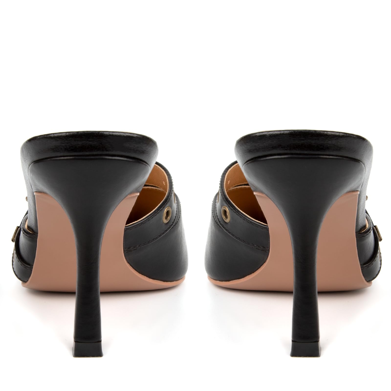Kitten Heels for Women Closed Toe Heels Vintage Heeled Mules Sexy Pointy Studded Slip on Stiletto Dressy Pumps